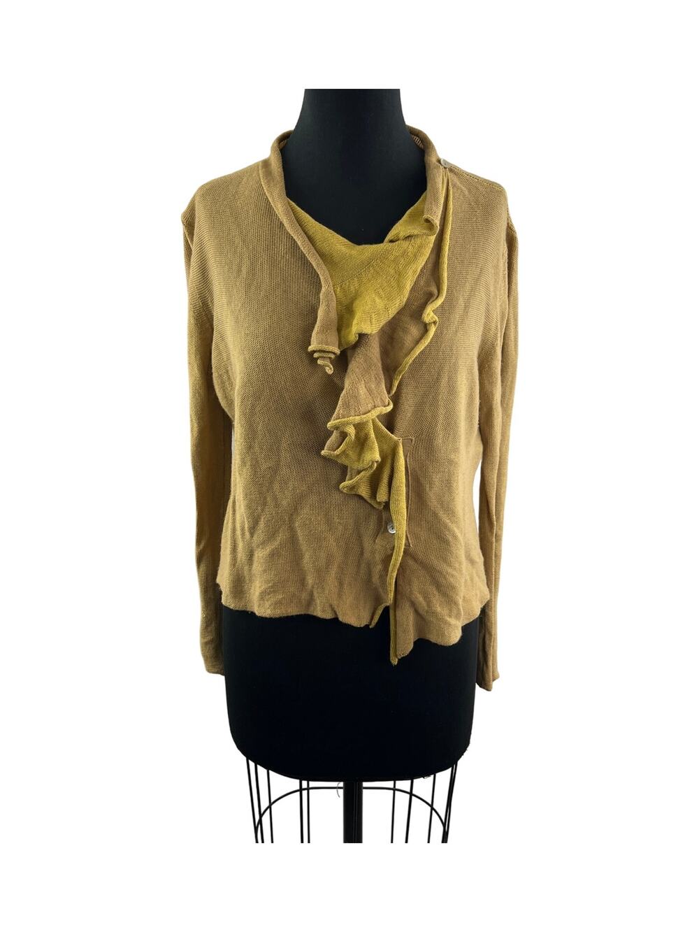 ESTEVE Wool Blend Yellow Sweater Long Sleeves Ruffle Neck Pullover Size 42 US 10